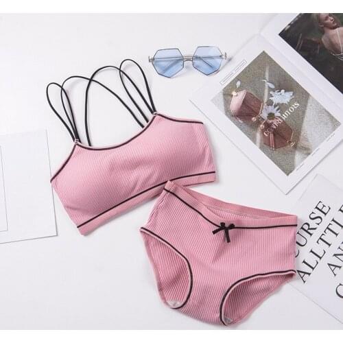 Maidy Sexy Bralette Lingerie Bra Set Striped Cotton Seamless Bras Underwear Women Set Y-Line Straps Wire Free Brassiere Panty