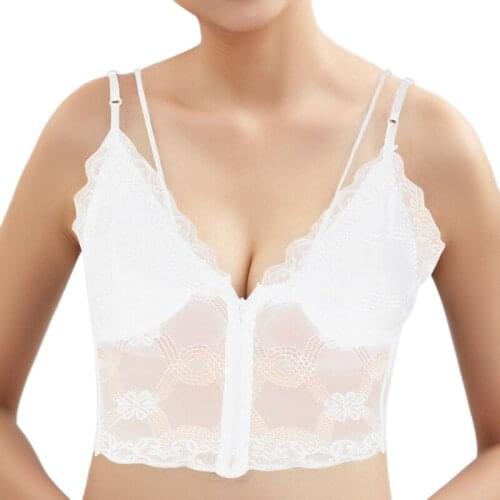 Lashes Lace Beauty Back Bra For Women Front Zipper Sexy Back Adjusted-straps Front Closure Chest Pad Camisole