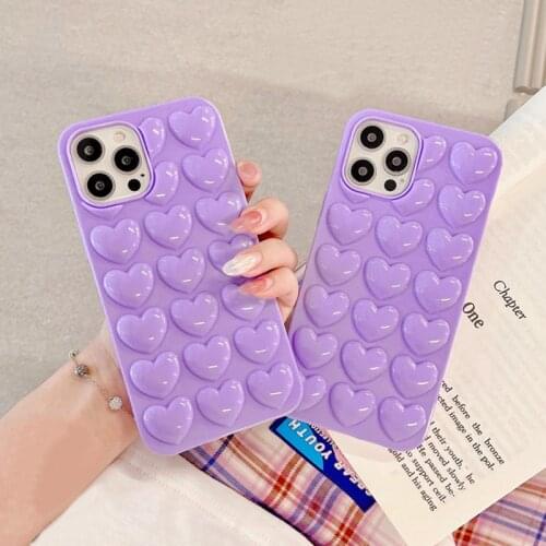 Candy Color 3D Love Heart Phone Case For iPhone 11 12 Pro Max XR XS Max 7 8 Plus SE 2020 Shockproof Soft TPU Phone Cover Coque