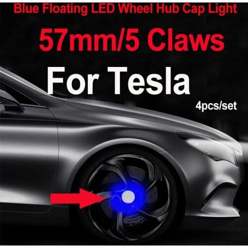 Black Silvery 57MM Car Wheel Rim Hub Center Caps 5 Claws Decoration Floating Illumination led Light for Model 3 Blue/Red/RGB