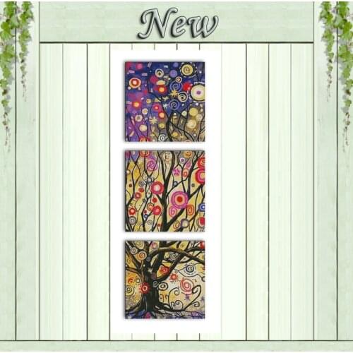 Money tree (triptych) scenery Decor paintings counted print on canvas DMC 11CT 14CT kits Cross Stitch embroidery needlework Sets