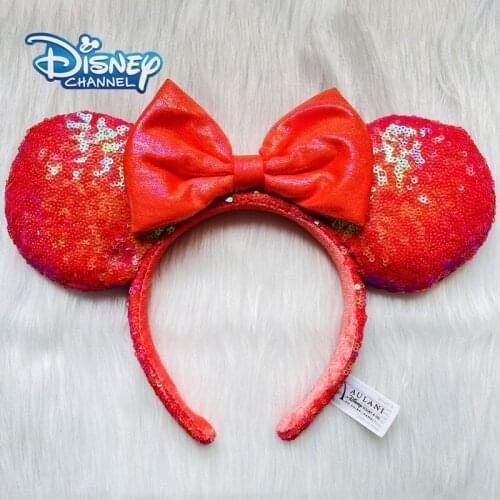 Disney Mickey Minnie Mouse Ear Hawaii Headbands Pink Soft Bow Plush Headwear Headdress Cosplay Kid Soft Original Headband Gift