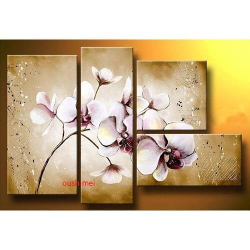 Handmade Oil Paintings On Canvas Golden White Flowers For Living Room Home Decoration Modern Abstract Painting Wall Art Craft
