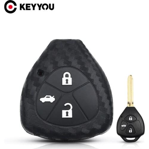KEYYOU Carbon Silicone Car Key Case For Toyota Corolla Camry Reiz RAV4 Crown Avalon Venza Matrix Blank 3 Button Remote Fob Cover