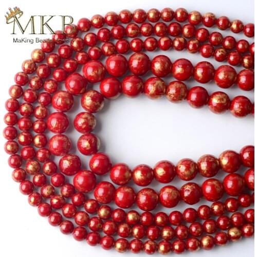 Red Gold color Jades Stone Natural Stone Round Beads For Jewelry Making Space Loose Beads 6/8/10mm Diy Bracelet Jewellery 15