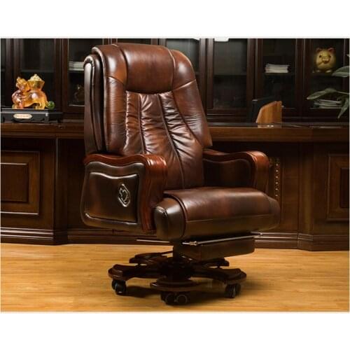 Leather boss chair reclining massage executive chair business solid wood swivel chair computer chair home lift office chair