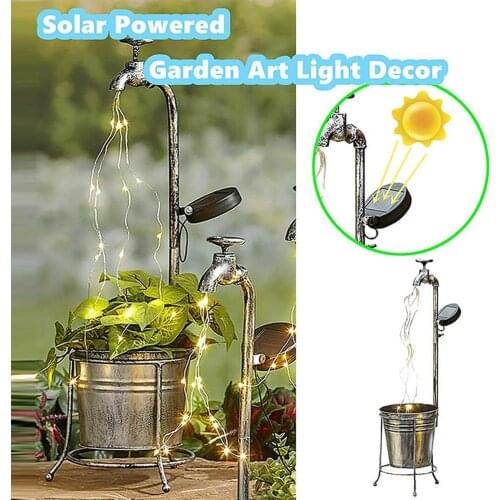 Metal Watering Can Stake With Lights For Garden Art Light Decor Solar Water Faucet Planter Light Lawn Art Outdoor Decor Home
