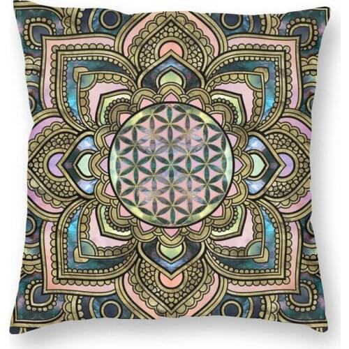 Fashion Flower Of Life In Lotus Square Throw Pillow Cover Home Decor 3D Two Side Printed Marble And Gold Cushion Cover for Car