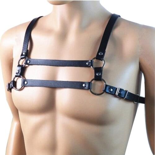 New Men Gay Sexy PU leather material bondage two row bustier corset sculpting chest belt leather suspenders braces pants harness