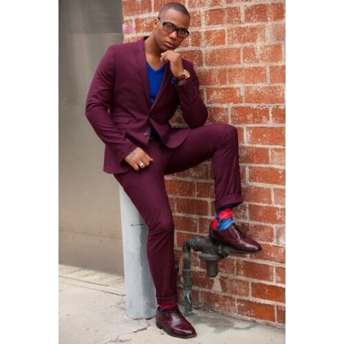 Peaked Lapel Burgundy Men Suits Costume Homme Fashion Blazer Men New Arrival 2017 Cool Ropa Formal Hombres Tuxedos(Jacket+Pant)