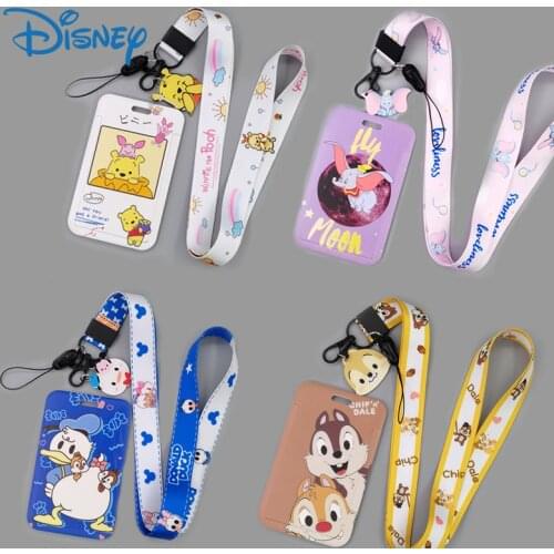 New Disney Mickey Minnie Mouse Student Card Holder Cute Card Hanging Neck Bags Winnie Pooh Bear Lanyard ID Holder Gifts for Kids