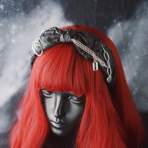 Gothic Hair Hoop Chain Accessory Black Leather Bow Knot Headband Halloween Punk Vintage Fashion Hair Accessories