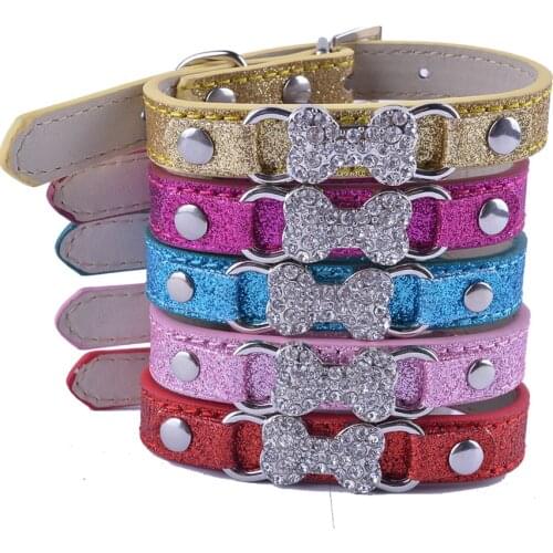 Adjustable Pu Leather Puppy Dog Collar Bling Rhinestones Heart Accessory Pet Dog Cat Necklace Chihuahua Supplies
