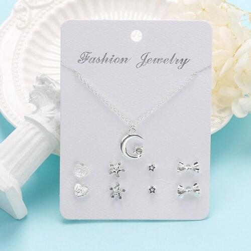 Sweet Girl Moon Star Stud Earrings Necklaces Jewelry Sets Women Wedding Snowflake Rhinestone Necklace Party Birthday Gift