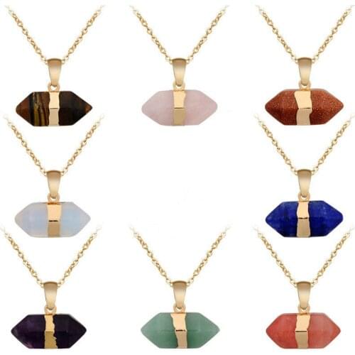 Natural Stone Hexagonal Column Crystal Necklaces Crystal Pendant Fashion 2020 Statement Choker Necklace Bohemian Women Jewelry