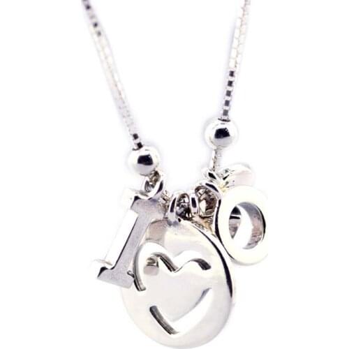 QANDOCCI Necklace Jewelry Authentic 925 Sterling Silver I Love You Necklaces and Pendants Long Necklace Valentines Day Gift