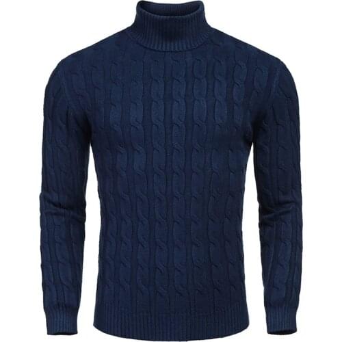 PARKLEES Mens Casual Slim Fit Turtleneck Twist Sweater Solid Sweaters Pullover Knitwear Jumper Korean Clothes Twisted Pattern