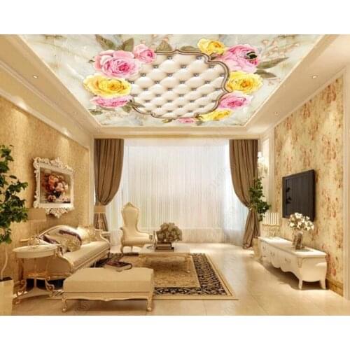 Custom 3D Wallpaper European-style beautiful pastoral floral marble Wall Painting Living Room Bedroom Ceiling Mural Wallpaper 3D