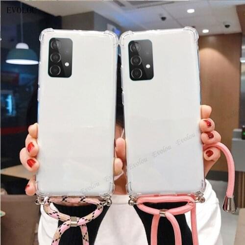 Airbag Shockproof Clear Case For Samsung A52 M31S S20 Lite FE M01 A03 Core A72 A42 M12 A70E F41 M51 5G Crossbody Lanyard Case