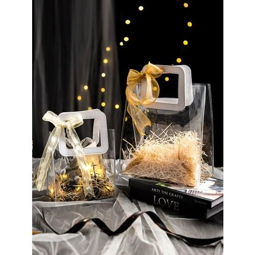 Transparent Hand Bag Gift Bag Gift Handbag Wedding Gift Box High-End Custom Birthday Gift Bag Box Premium Black Refined Simple