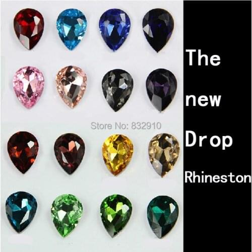 Sales 65 / lot 13 mm * 18 mm mixed color HotFix good quality diamond crystal drop shape crystal rhinestone flatback hot