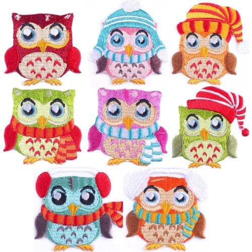 Christmas Owl Embroidery Patches Cute Winter Nighthawk Iron on Appliques for Kids Clothes Scarf Birds Thermo DIY Fabric Stickers