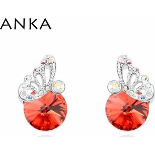 Rhodium Plated Crystal Butterfly Earring Free Shipping Main Stone Crystals from Austria #106050