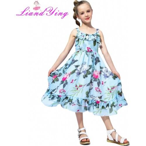 Girls Chiffon Floral Twirl Dress Circle Dress Summer Beach Sleeveless Child Ball Gown Kids Dresses For Girls 2-12 Years