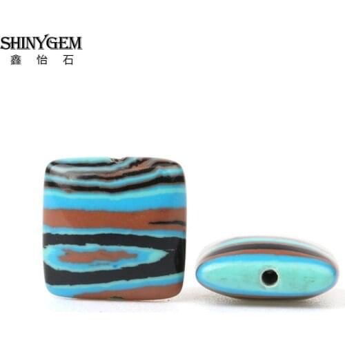 ShinyGem 12mm Square Stone Beads Black Brown Strip Pattern Blue Turquoises Natural For DIY Jewelry Making Wholesale 20pcs/Lot
