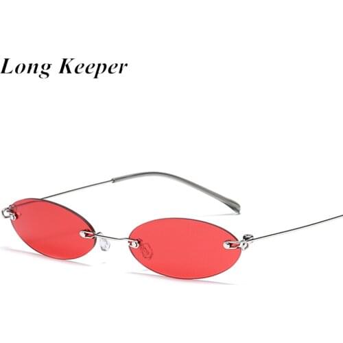Vintage Rimless Sunglasses Women Small Oval Sun Glasses Men Fashion Eyewear Clear Red Lens Shades UV400 lunette de soleil femme