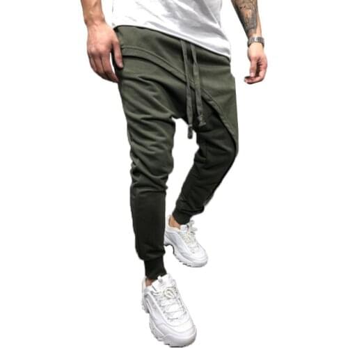 Sporty Mens Pants solid color loose drawstring asymmetric double layer long running pants Fashion 2021 штаны мужские