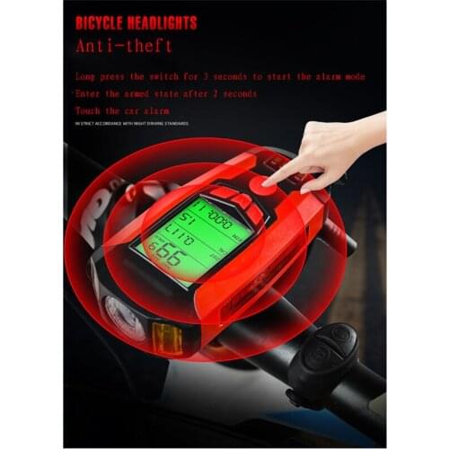 3 in 1 bicycle light USB bicycle front light 5 LED waterproof flashlight handle light horn with bicycle tail light 2020 model
