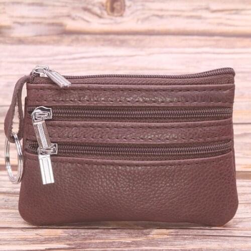 Multi Zipper Slim Wallets For Women And Men Genuine Leather Card Holder Coin Purse Lady Pouch Money Bags Key Ring Small Pocket