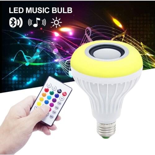 Smart E27 12W LED RGB Bulb Wireless Bluetooth Speaker Music Playing Audio Dimmable Light Bulb RGBW Lamp with Remote Controllor