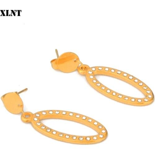 XLNT Classic Round Crystal Women Stud Earrings Simple Circle Earrings Fashion Jewelry Womens Accessories Wedding Earings