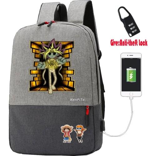 Japan anime YU-GI-OH! backpack men Canvas Laptop Anti-theft USB Charging Rucksack Travel Bagpack student book backpack
