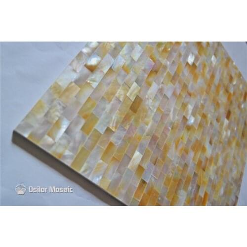 Yellow color brick pattern 100% natural sea shell yellowlip mother of pearl tile for interior house decoration wall tile