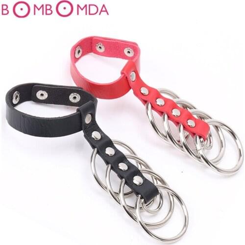 PU Leather Male Cock Ring Chastity Cage Scrotum Bondage Adjustable Penis Ring Delay Ejaculation BDSM Adult Game Sex Toys For Men