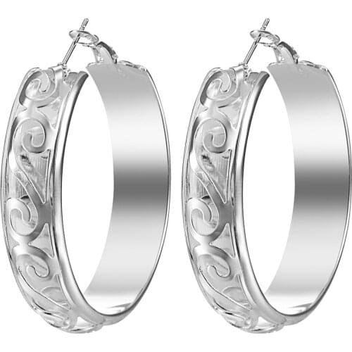 Round circle hollow cheap vintage silver plated hoop earring for women hot sale fashion jewelry gift large luxury earring