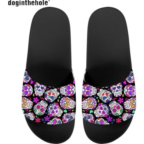Doginthehole Floral Skull Print Women Sandals Fashion Ladies Bath Slipper Slip on Flip Flop High Qulity