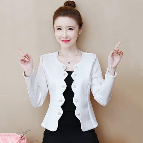 Plus Size Women Office Lady Wear Suit Blazer Solid Casual Coat Jacket Long Sleeve O Collar Outwear Beading Business Work Blazers