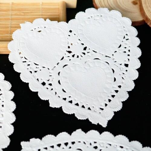100pcs 4 inch 10cm Heart Shape White Paper Doilies Wedding Party Favor Decorations Paper Mats