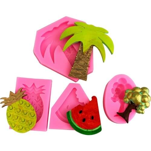 4Pcs/Set Watermelon Pineapple Chocolate Mold DIY Fruit Fondant Cake Baking Molds Summer Theme Party Cake Decoration