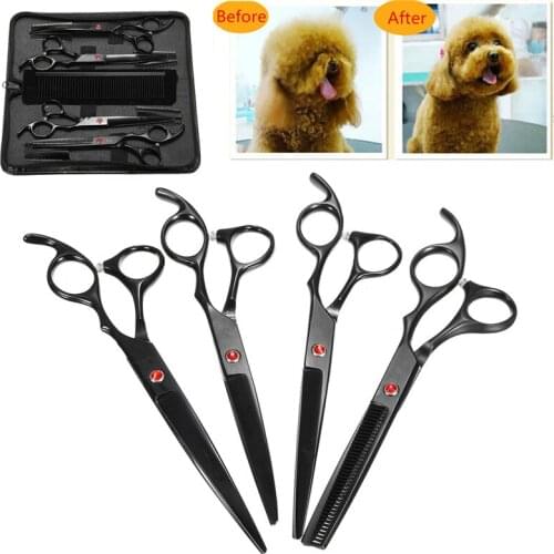 7.0 Inch Pet Scissors For Dog Grooming Dogs Shears Hair Cutter Straight thinning Curved Scissors 4pcs Set and Comb