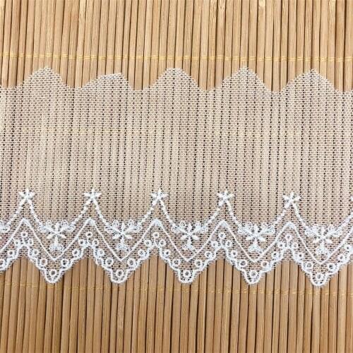 7.3cm Wide Milk Silk Embroidered Net Yarn Lace Trim Fabric DIY Lady Dress Skrit Collar Sewing Accessories 15Yards/Pack V2940