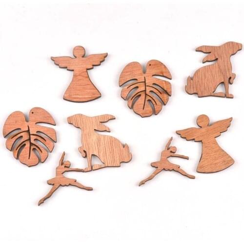 8Pcs/Pack Mixed Leaves/angel Wooden Craft Scrapbooking Home Decoration Embellishments handicraft mt2159