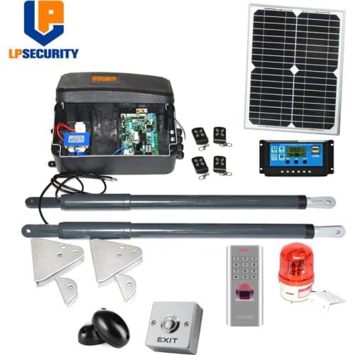 20W solar panel system 200kg per leaf 12VDC Automatic Swing Gate motor Opener Kit optional fingerprint access keypad reader