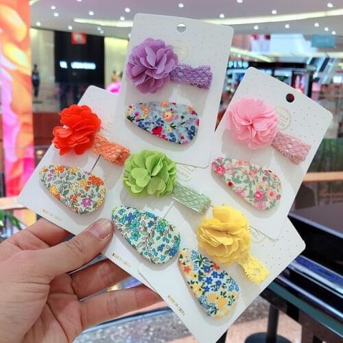 Free Shipping 2 Pcs Set Cute Beautiful Flower Print Hairpin Clip For Little Girl kawaii hair accessories