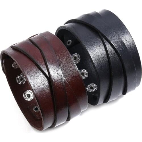 4.2CM Wide Wrap Layer Bangle Brown Genuine Leather Material Punk Men Bracelet Jewelry Geometric Cuff Jewelry Pulsera Hombre