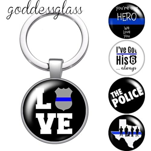 Love Police Hero Photo Round glass cabochon keychain Bag Car key chain Ring Holder Charms keychains for gift